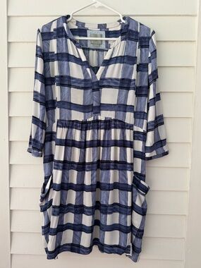 Anthropologie Maeve Blue Plaid Tie Back Shift Dress Size XS